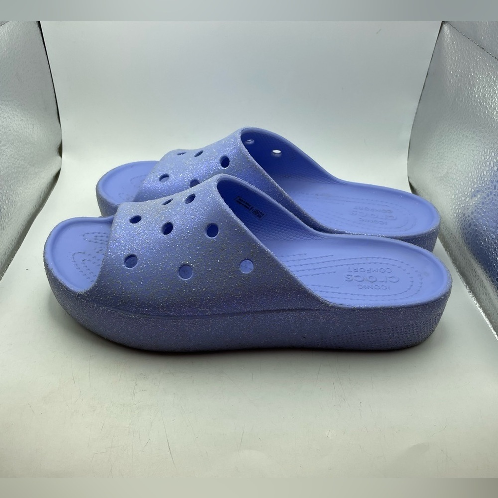 Crocs Classic Platform slide purple glitter sandals size 9